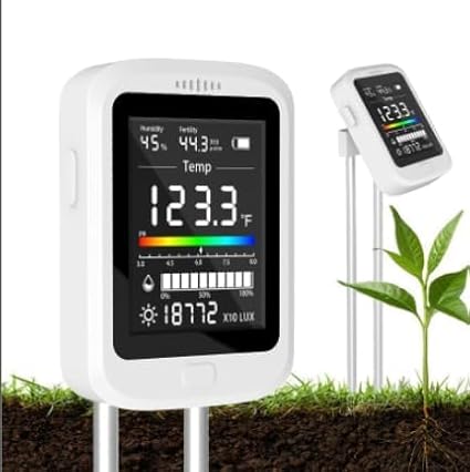 6-in-1 Soil Moisture Meter with pH, Nutrient, Sunlight, Temperature & Humidity | Multi-Function Tester for Garden, Lawn and Indoor Plants | Factory-Permanent Calibration