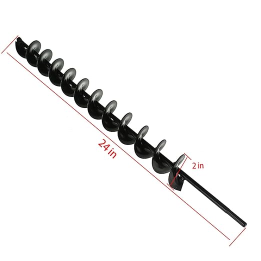 2in Wide 24in Long Metal Earth Augers Drill Bit, Garden Plant Flower Bulb Auger Rapid Planter Bulb Compatible Auger Machine Head with 3/8in Diameter Non-Slip Hex Shank