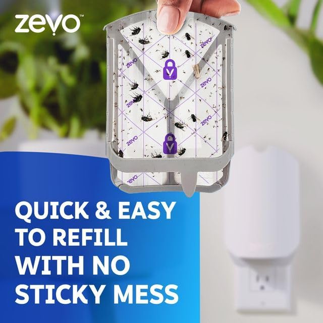 Zevo Flying Insect Trap & Cartridge - Plug in Fly Trap & Indoor Bug Catcher for Gnats, House & Fruit Flies - Mess-Free - Use in Any Room - Uses Blue & UV Light (1 Plug in Device & 1 Cartridge)