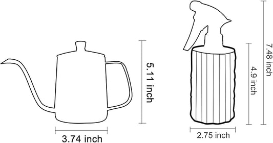 OFFIDIX Watering Can for Indoor Plants,Long Spout Metal Stainless Steel 21 oz/600 ml Watering Can with 14 oz/400ml Glass Plant Mister Spray Bottle for House Plant Bonsai