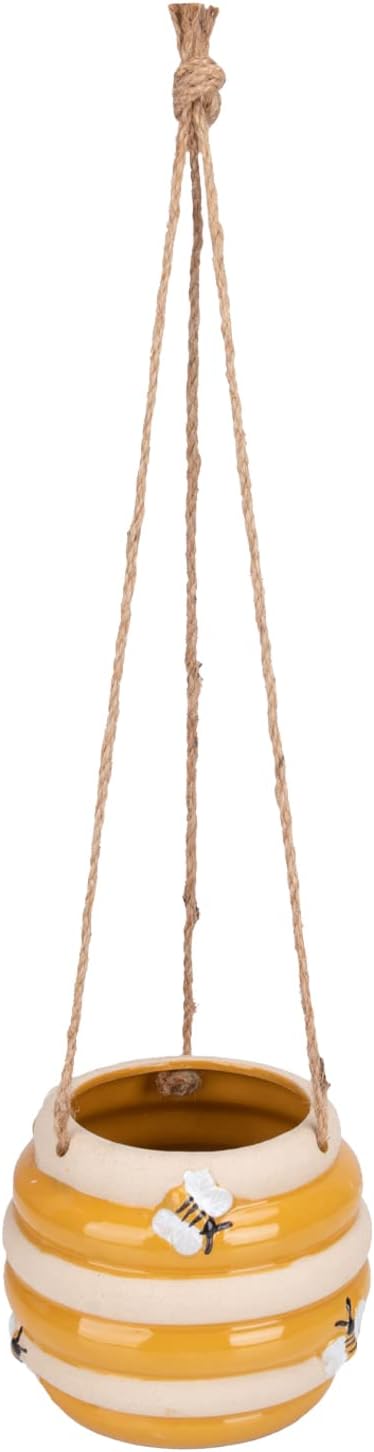 Hanging Ceramic Planter 5 Inch Cute Bee Plant Pots Indoor Outdoor Yellow Planter Flower Pot Succulent Plant Pot Ceramic Mid-Century