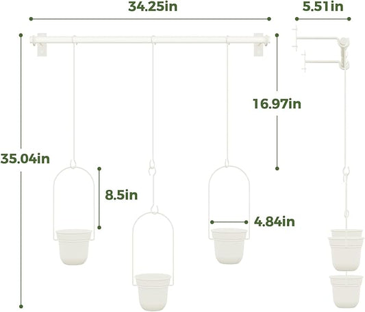 Bamworld Hanging Planters for Indoor Plants with 3Pots Metal Plant Hanger Indoor Hanging Plant Holder Wall Planters Window Plant Shelves Plant Hanger Rod for Hanging Pots for Wall Decor(White)