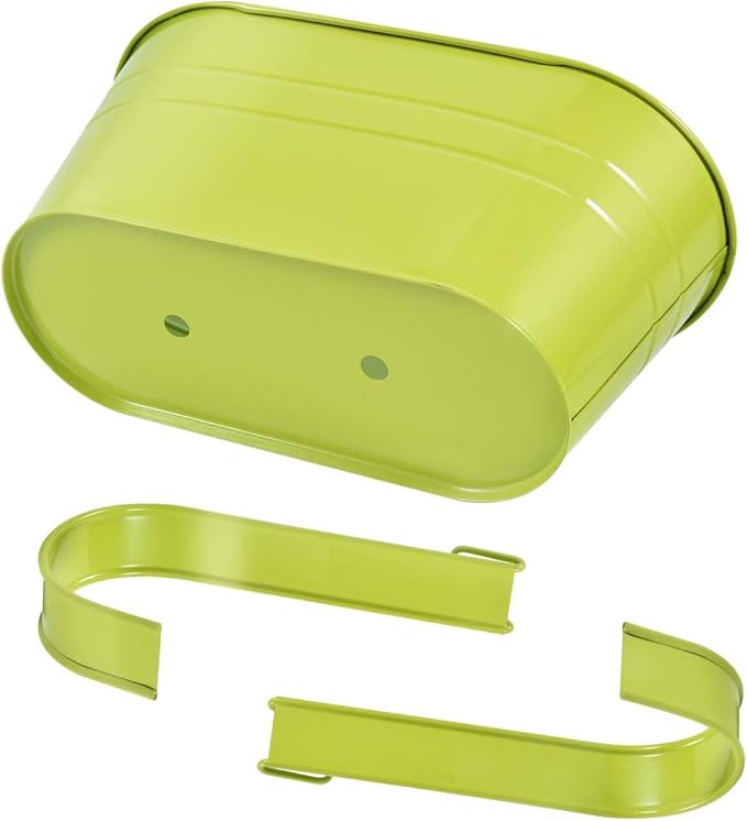 OBTANIM 4 Pack Metal Hanging Flower Pots Iron Railing Planter Outdoor Fence Hanging Pots Bucket Plant Holder with Detachable Hooks Drain Holes for Home Garden Yard Decor (Green)