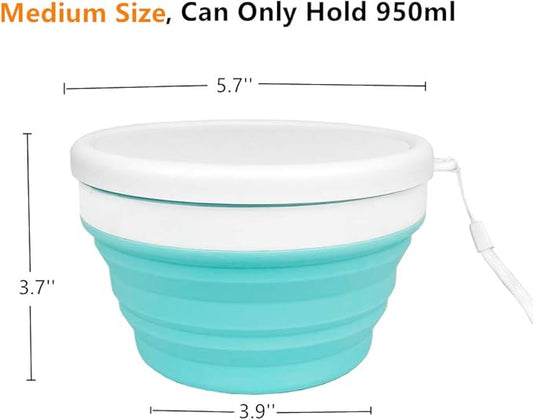 CARTINTS Collapsible Bowls With Lids Silicone Food Storage Containers Collapsible Camping Bowls Silicone Lunch Containers, Ideal for Travel and Camping, 32oz/950ml(Blue)
