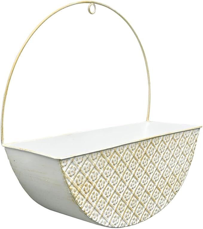 2-Piece Metal Planter Wall Hanging Baskets Decor Half-Moon Wall Mount Planter Set for Shabby Chic Farmhouse Outdoor Indoor Wall Decor