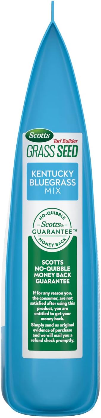 Scotts Turf Builder Grass Seed Kentucky Bluegrass Mix with Fertilizer and Soil Improver, Grows Dense, Green Turf, 2.4lbs.