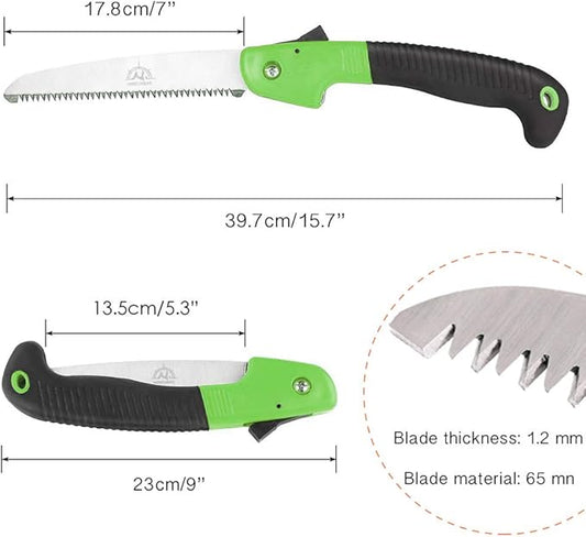 Folding Pruning Saw, 7"/180mm Sharp Hand Saw With Premium Secure Lock Comfort Soft Grip, Compact Sturdy Tree Trimmer for Garden Branch, Camping (Green/Black)