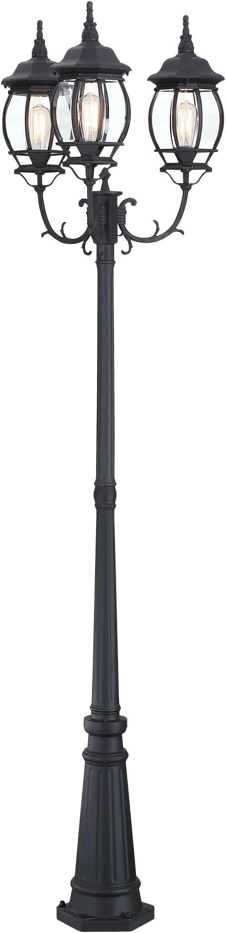 94 Inch 3-Light Post Lantern For Patio Lawn Pathway Triple-Head Post Light For Front Yard Outdoor Street Light 94” Exterior Pole Lights,Aluminium Alloy,Clear Glass Shade,E26(Bulbs Not Included)