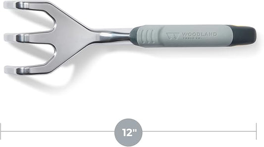 Woodland Tools Heavy Duty Hand Cultivator, 3-Prong Garden Claw Tiller Tool with Anodized Aluminum Head and Soft Ergonomic Grip, Manual Soil Cultivator for Weeding, Digging, and Breaking Up Dirt