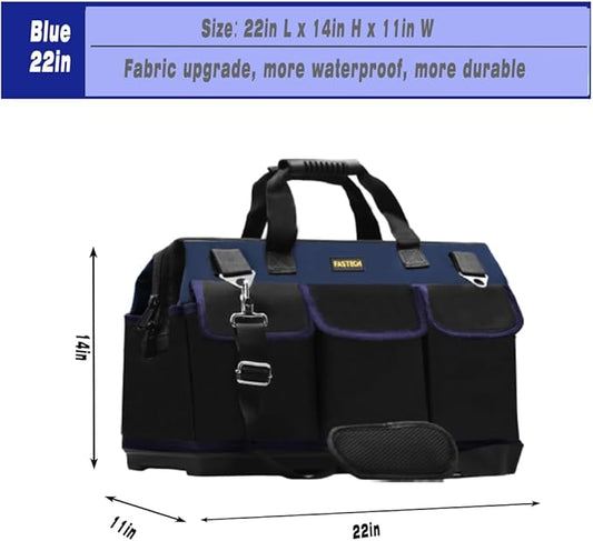 FASTECH 22in Heavy Duty Bottom Tools Bag With Wide Mouth For Tool Storage, Carrier and Organizer, Tote Bag for Men/Women, Wide Mouth Tool Bags With Inside Pockets (22 Inch)