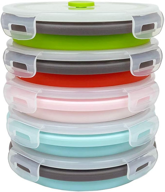 CARTINTS 800ml Silicone Collapsible Food Storage Containers-Prep/Storage Bowls with Lids - Round Silicone Lunch Containers - Microwave and Freezer Safe Set of 5
