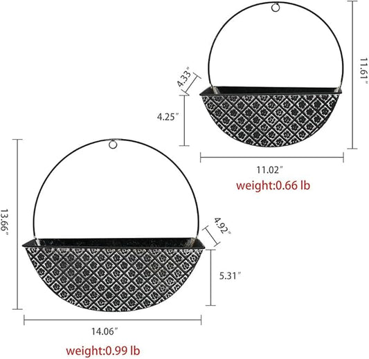 2-Piece Black Metal Planter Wall Hanging Baskets Decor Half-Moon Wall Mount Planter Set for Shabby Chic Farmhouse Outdoor Indoor Wall Decor