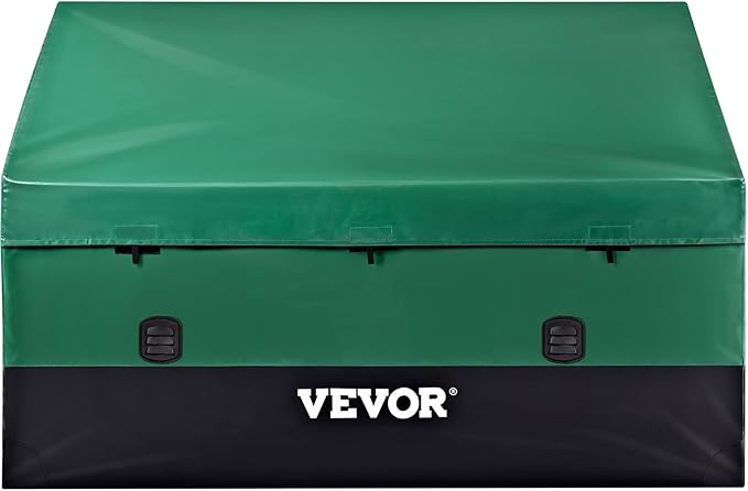 VEVOR Outdoor Storage Box, 230 Gallon Waterproof PE Tarpaulin Deck Box w/Galvanized Frame, All-Weather Protection & Portable, for Camping, Garden, Poolside, and Yard, Black & Green