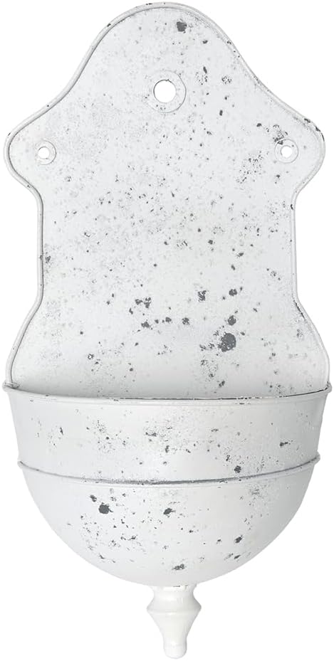 Rustic Metal Wall Planter Distressed Decor Wall Mounted Flower Pot Vintage Hanging Plant Holder for Outdoor Indoor Garden Home Balcony Patio Farmhouse Decorative (White)