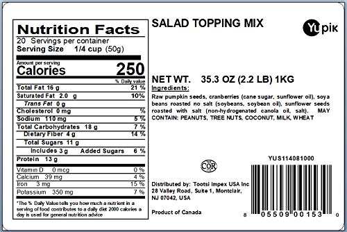Yupik Salad Topping Mix, 2.2 lb (35.2 oz), Kosher, Vegan, Blend of Pumpkin Seeds, Sunflower Seeds, Soy Beans & Cranberries, Good Source of Protein & Fiber, Sweet & Salty Flavor