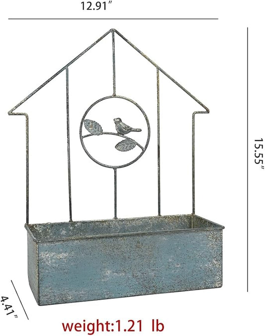 Metal Planter Wall Hanging Baskets Wall Mounted Planter Decor,House-Shaped with Bird Design for Outdoor/Indoor Shabby Chic Wall Decor