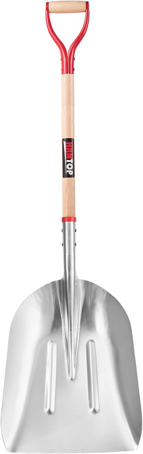 Aluminum Snow Scoop Shovel Wide Grain Shovels with Lightweight Large Capacity Head and Oak Wooden Handle