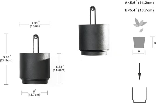 2 Pcs Wall Mounted Hanging Planter Vase for Indoor and Outdoor Plants Modern Metal Wall and Ceiling Planter Minimalist Flower Pot (Black, 5.91 inch)