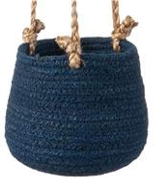 Karma Hanging Woven Jute Basket Planter Set, Blue
