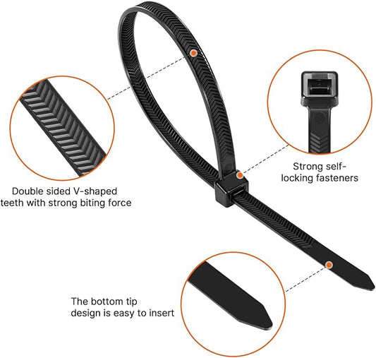 12 Inch V-Shaped Zip Ties Double Sided Toothed,250 LBS Tensile Strength Heavy Duty Cable Wire Ties With Self-Locking Adjustable More Durable Nylon Tie Wraps for Indoor Outdoor(50 Pack)