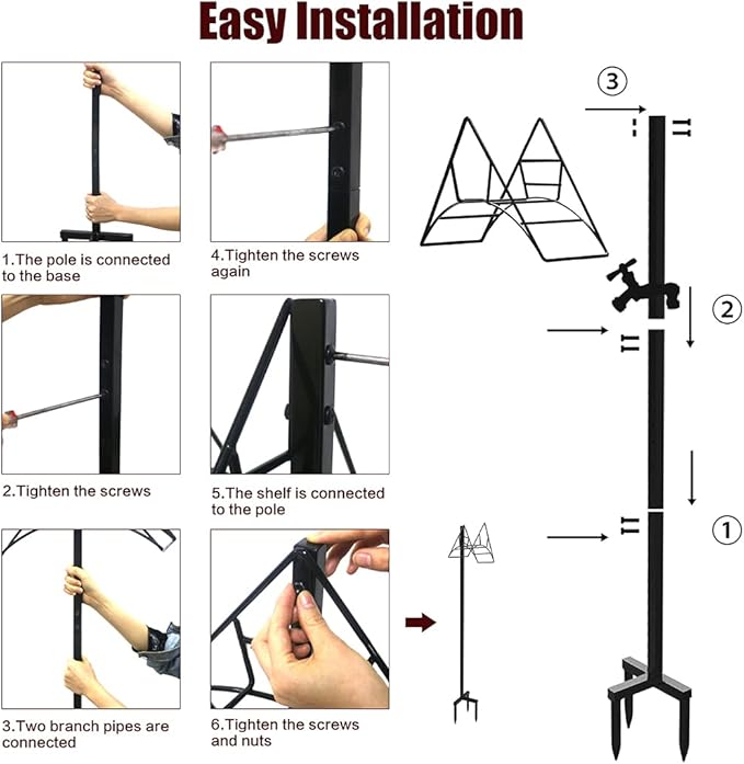 Outdoor Hose Holder Stand with Brass Spigot Faucet - Freestanding Metal Water Pipe Extension Hanger Stake Heavy Duty Storage Organizer for Garden Lawn, Backyard
