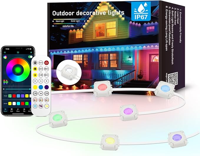 GAINTLUMI Permanent Outdoor Light,50ft with 30 LED Eaves Lights,Smart RGB Outdoor Lights with 75 Scene Modes,IP67 Waterproof,for Halloween Decorations,Christmas,Holiday,Party,with App and Remote