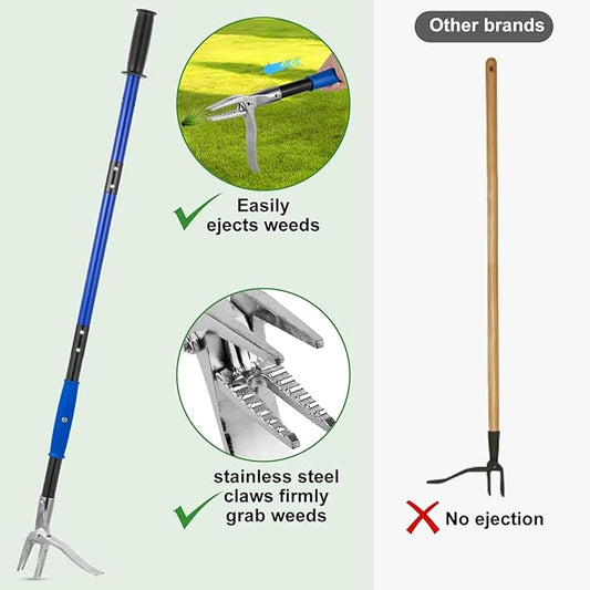 Stainless Steel Claw Stand Up Weed Puller Tool, Gardening Hand Weeding Tool with 51" Long Ergonomic Handle with Easy-Eject Mechanism