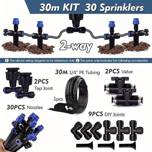 65.6FT Drip Irrigation Kit Quick-Connect Plant Watering System 1/4" Blank Distribution Tubing DIY Automatic Irrigation Equipment Set for Garden Greenhouse Flower Bed Patio Lawn Raised Plants Vegetable