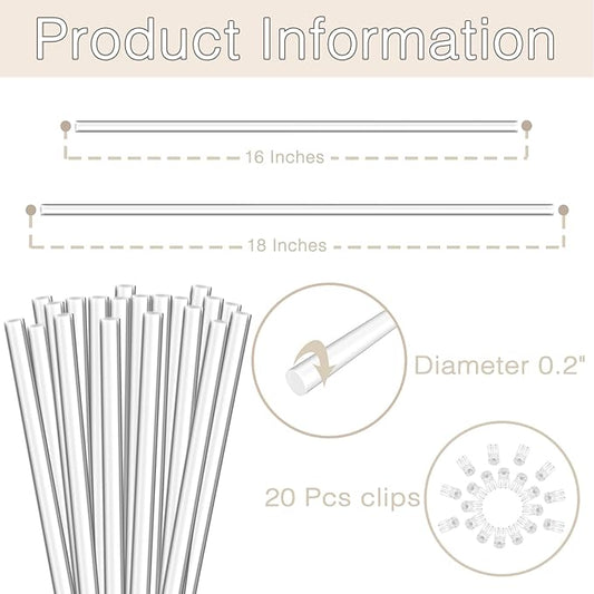 Plant Stakes,Plant Sticks 20PCS Acrylic Clear Plant Support Stakes,16 Inches Garden Single Stem Orchid Stakes for Indoor and Outdoor Plants,Orchid,Potted Plants,Tomatoes,Flowers(with 20PCS Clips)