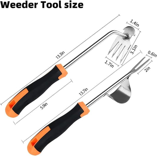 Weed Puller Tool, New Garden Weeder Tool Stainless Steel Hand Weeder Tool,4 Teethes Dual Purpose Weed Remover Tool Weeding Tools for Gardening(2PCS)