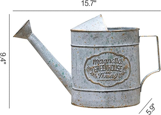Vintage Metal Watering Can with Magnolia Greenhouse & Nursery Design Garden Decorative Watering Pot Farmhouse Waterer for Home Indoor Outdoor Garden Balcony Courtyard (Gray)