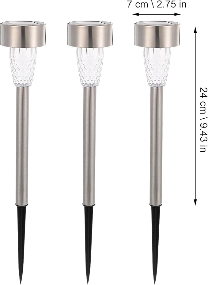 12Pcs Stainless Steel Solar Lawn Stake Lights Warm White Outdoor Pathway Garden Solar Powered Decorative Lighting for Yard Patio