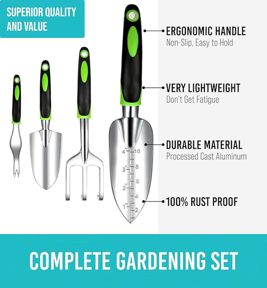 GROWIT Heavy Duty Gardening Tools - 22-Piece Gardening Gifts for Women, Men, Mom, Dad - Durable, Ergonomic Garden Tools Set