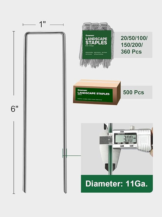 GROWNEER Landscape Staples Anti-Rust, 6 inch 20pcs Galvanized Garden Staples, Tent Stakes SOD Pins Yard Stakes for Securing Weed Fabric Barrier, Ground Cover, Artificial Turf, Dog Fence