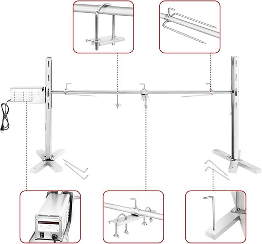 Electric Rotisserie Grill Kit, 150LB Pig Spit Rotisserie Grill, Stainless Steel Tripod Stand, 52' Pig Lamb Hooded Roaster, Charcoal Spit with 30W Motor & Height Adjustable for Camping