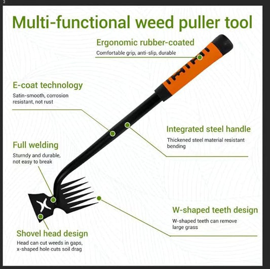 Weed Puller Tool-3-Piece Weed Pulling Tools, Manganese Steel 6-Teeth Multi-Purpose Gardening Manual Weeding Tools for Yard and Garden(HT3077G)