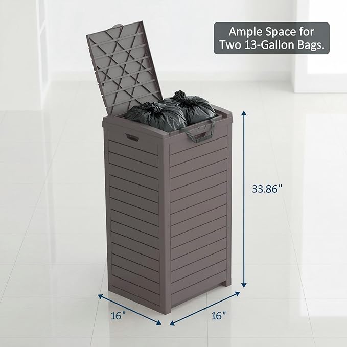31 Gallon Resin Trash Can Cabinet with Lid & Drip Tray - Waterproof Outdoor Garbage Bin for Patio, Kitchen, Yard, and Entertaining Areas - Easy Assembly, No Tools Required