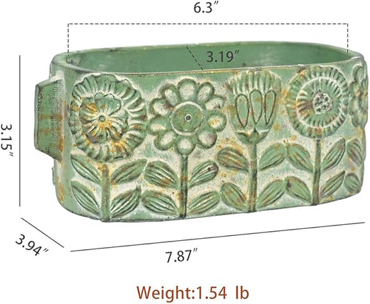 8 inch Green Pots Planters Indoor Plants Succulent Pots Rectangle Window Box Cactus Plant Containers for Home Decor(No Drainage)