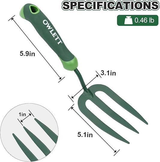 Garden Hand Fork, Carbon Steel Weeder Fork with Rubber Ergonomic Handle, Rust Resistant Small Garden Fork for Uprooting Weed, Digging, Planting, Loosening Soil, Cultivating