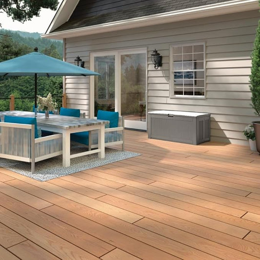 Rubbermaid Extra Large Resin Outdoor Storage Deck Box (134 Gal), Weather Resistant, Gray, Deck Organization for Home/Backyard/Pool Chemicals/Toys/Garden Tools/Porch/Patio Cushions