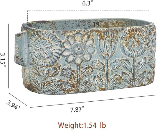 8 inch Blue Pots Planters Indoor Plants Succulent Pots Rectangle Window Box Cactus Plant Containers for Home Decor(No Drainage)