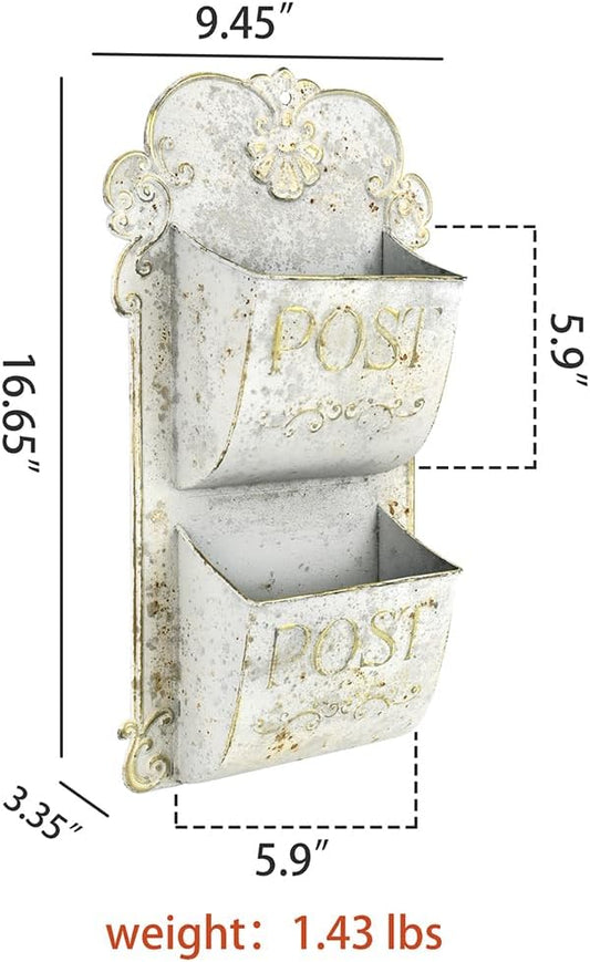 All Chic Metal Wall Planter - Outdoor Rustic Wall Mount Hanging Planter, White Gold