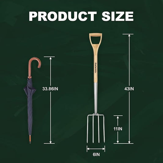 Pitchforks for Gardening Compost Digging Spading Cultivating Aerating Garden Fork Heavy Duty Yard Fork Gardening 4 Prong Compost Spade Fork 43 Inch Steel Pitchfork with D-Handle