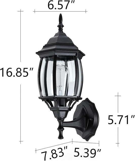 16.8 Inch Outdoor Porch Light - Black Outside Light for House, Metal and Glass Exterior Wall Sconce, Waterproof Wall Mount Outdoor Lantern for Garage,Front Door,Balcony,E26 Base
