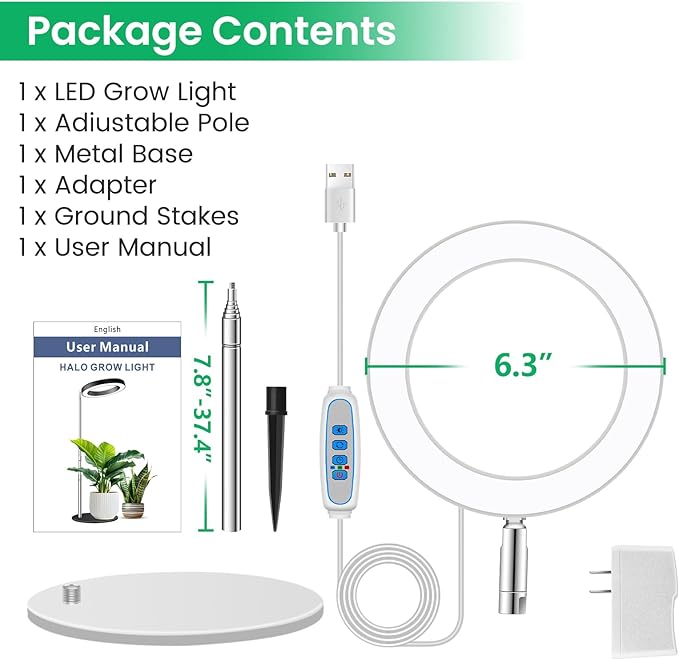 Grow Lights for Indoor Plants, Full Spectrum Plant Lights for Indoor Growing, 9.8"-37.4" Height Adjustable Desk Grow Lamp with Auto Timer 6/12/16Hrs, 3 Optional Spectrums, 5 Brightness,1 Pack