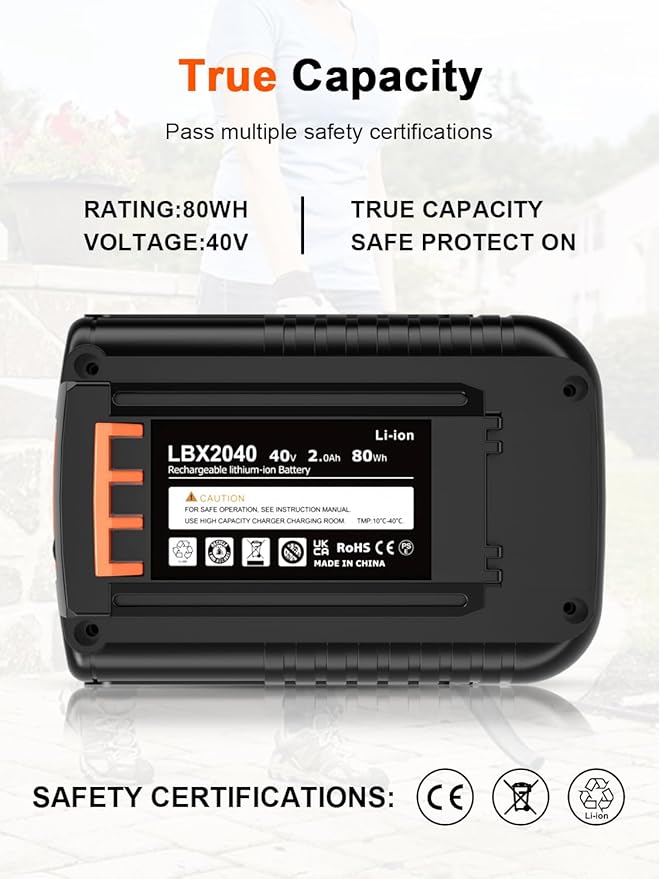 IEFUU 40 Volt MAX 2.0Ah Battery Compatible with Black and Decker 40V Lithium Battery Max LBX2040 LBXR2036 LBXR36 LBX1540 LST540 LST136W, Compatible with Black & Decker 40V Power+ Tool Batteries