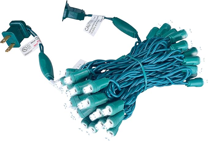 UL Listed 50 Count 5MM Wide Angle White Led Christmas Lights,Outdoor Mini Led String Light Set for Garden Patio Christmas Trees Lighting Decorations,17 Feet Green Wire,Cold White