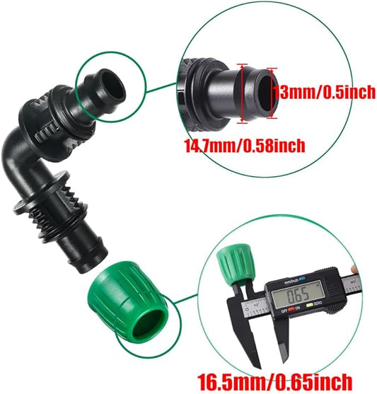 15 Pcs 1/2 Inch Drip Irrigation Elbow Fittings(1/2" ID x 0.640" OD), 90 Degree Drip Lock Barbed Nut Hose Elbow Connectors for 1/2 Drip Irrigation Tubing Connection Parts for Garden Watering System