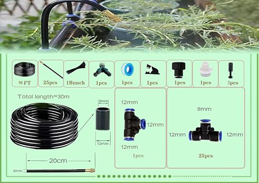 Drip Irrigation Kit Automatic Watering System for Potted Plants, 360 Degree Adjustable Copper Micro Sprinklers, Quick Connect Tubing Fittings for Garden, Lawn, Patio, Balcony(25 Nozzles)