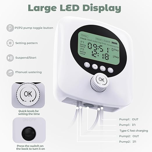 Dual Pump Automatic Plant Waterer Indoor, Self Watering System for 30 Potted Plants, Vacation Plant Watering Devices, Automatic Watering System with Digital Programmable Water Timer